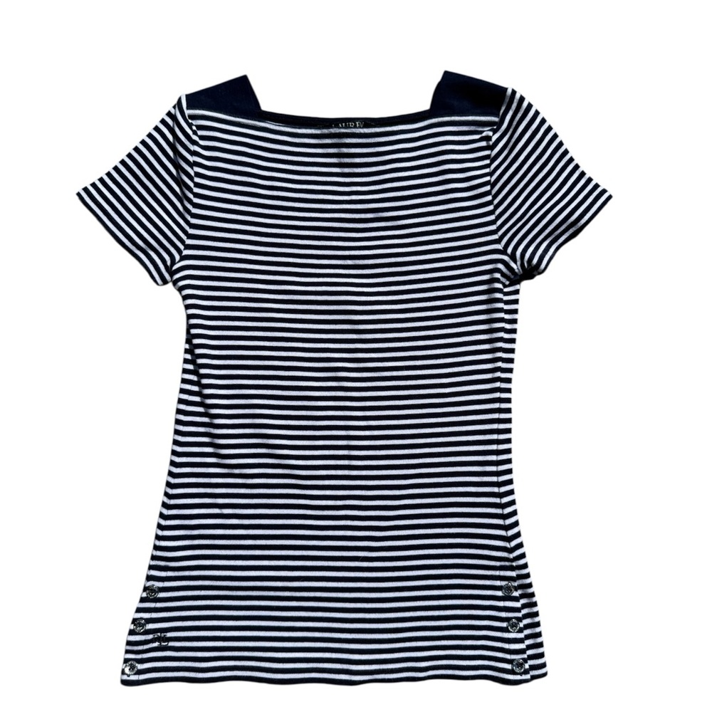Ralph Lauren Navy and White Striped Short Sleeve Top